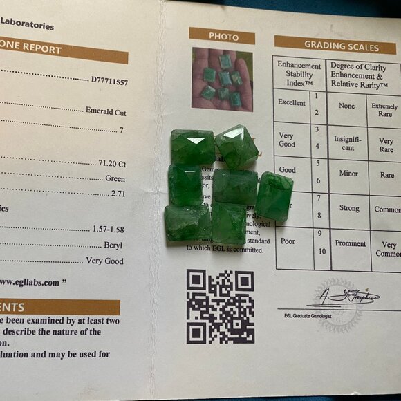 Natural Colombian Green Emerald Loose Gemstone Certified Lot Of 7 Pcs, 71.20 Ct - Picture 3 of 6
